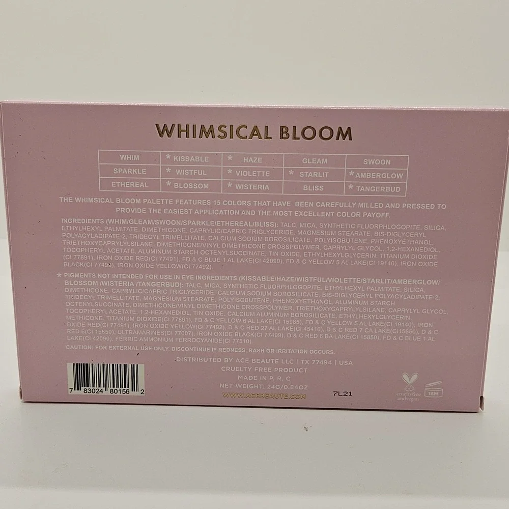 Ace‎ Beauté Whimsical Bloom Eyeshadow Palette 15 Shade Colorful Floral NIB
